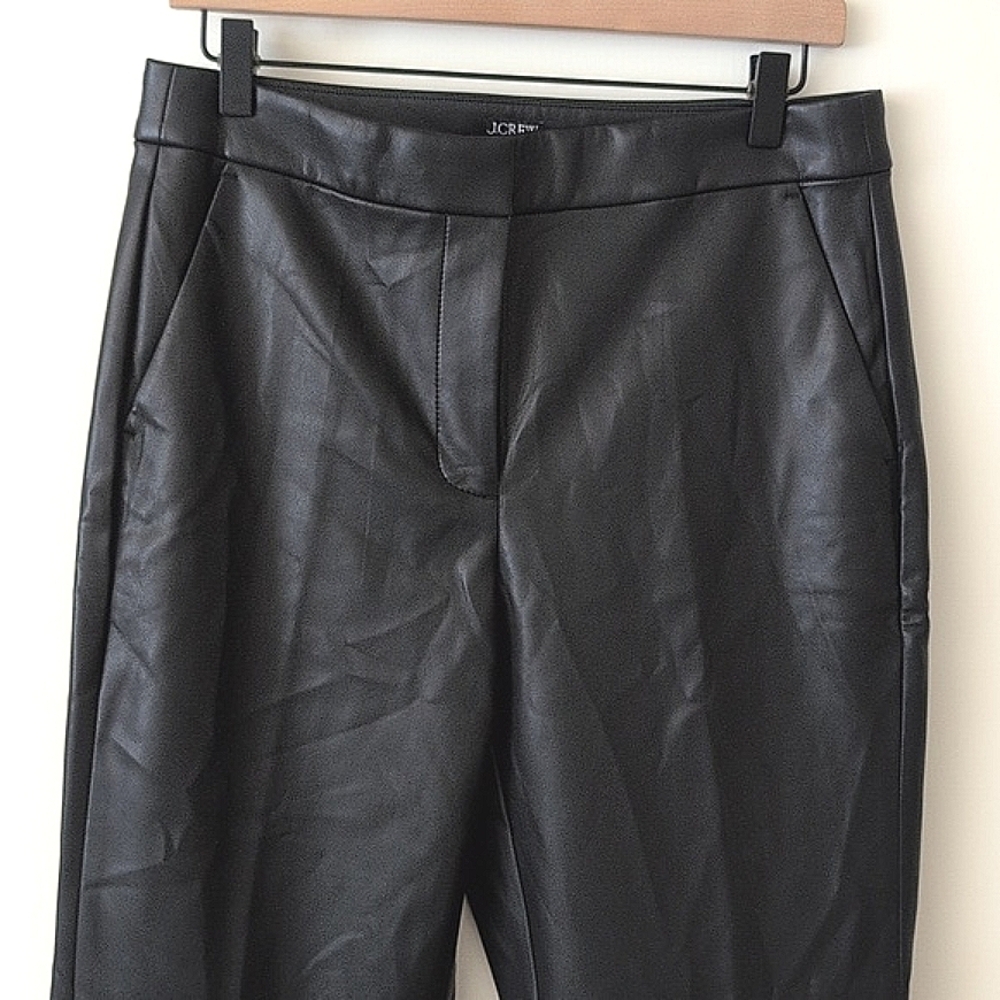 J. Crew Womens 8 Kate Straight Leg Faux Leather Black Pants Preppy City Neutral - Picture 3 of 8